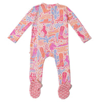 Raising Mama Baby Footie Pajamas Western Print Pink - The Palm Beach Baby