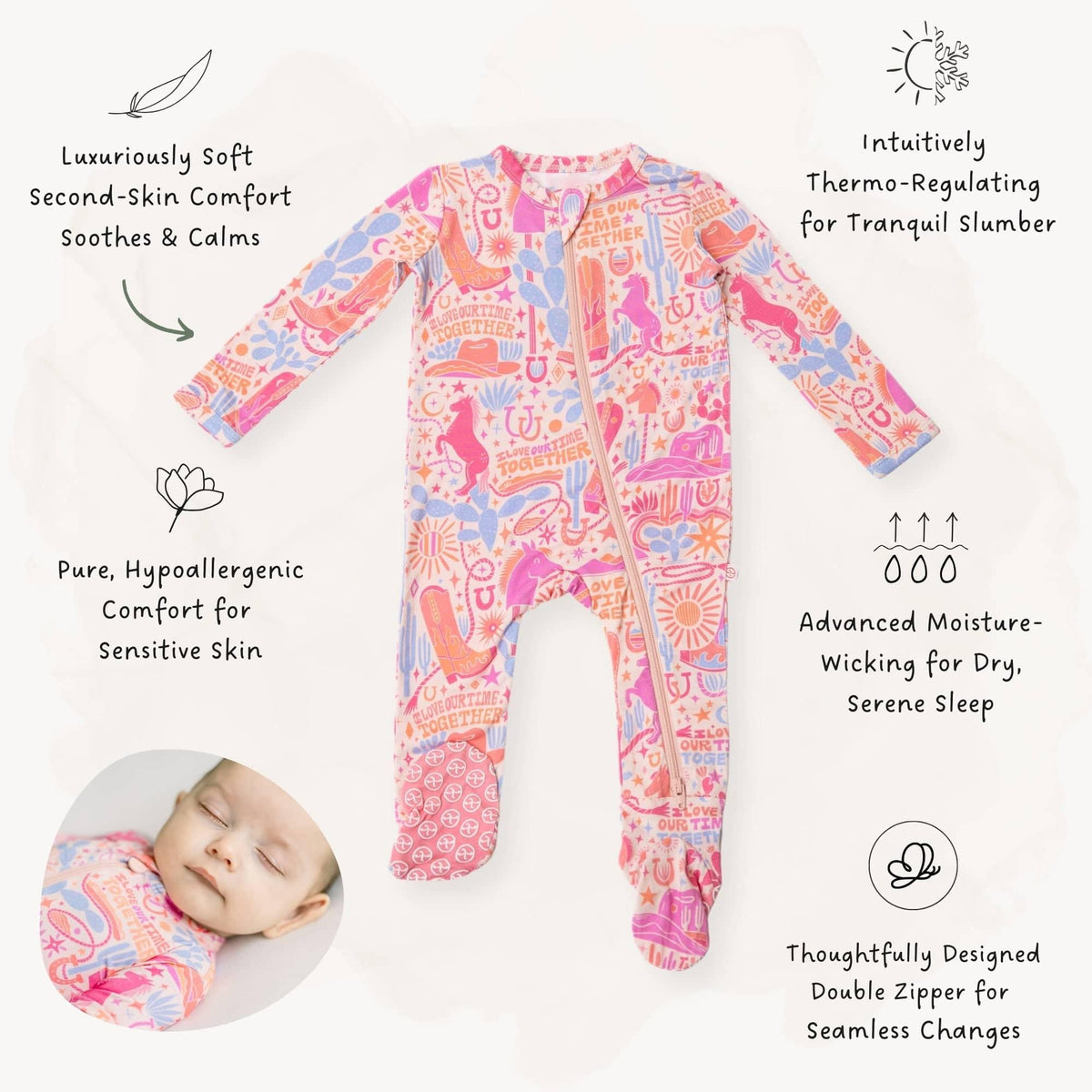 Raising Mama Baby Footie Pajamas Western Print Pink - The Palm Beach Baby