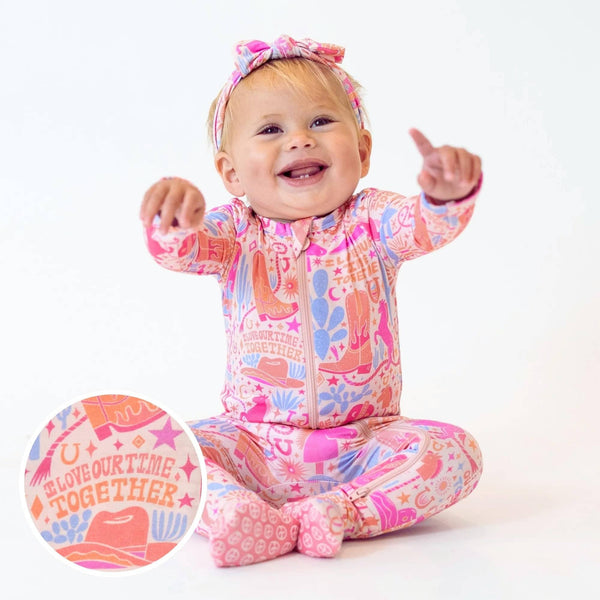 Raising Mama Baby Footie Pajamas Western Print Pink - The Palm Beach Baby