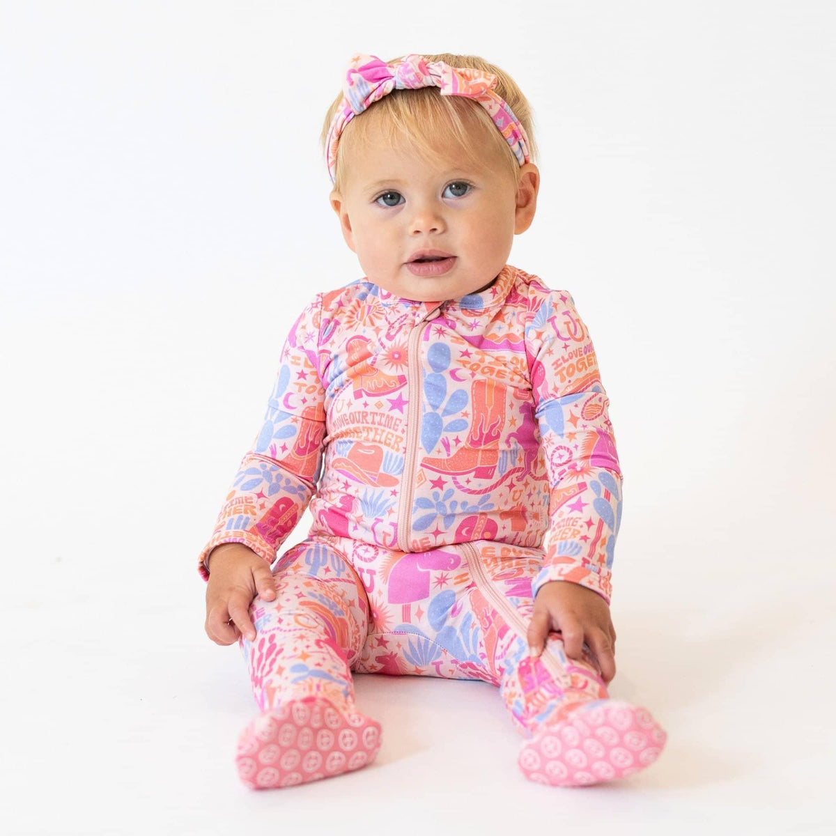 Raising Mama Baby Footie Pajamas Western Print Pink - The Palm Beach Baby