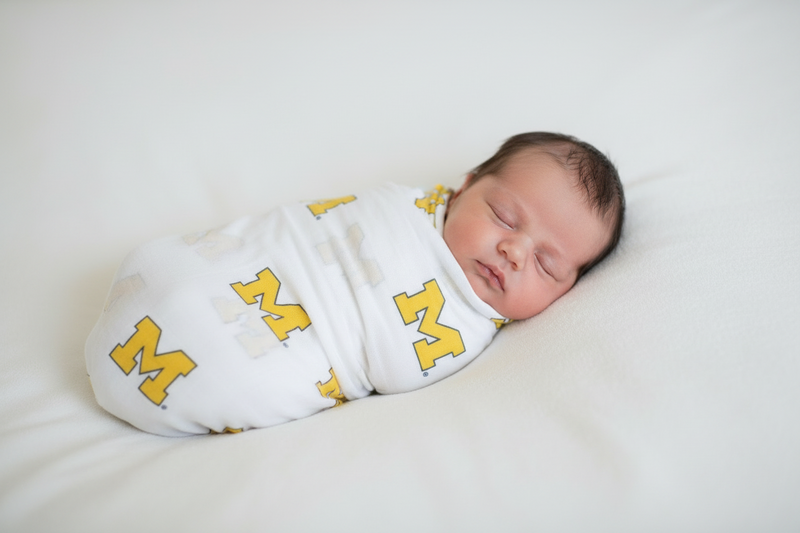 University of Michigan Wolverines Muslin Swaddle Blanket – Officially Licensed U of M Baby Gift - The Palm Beach Baby