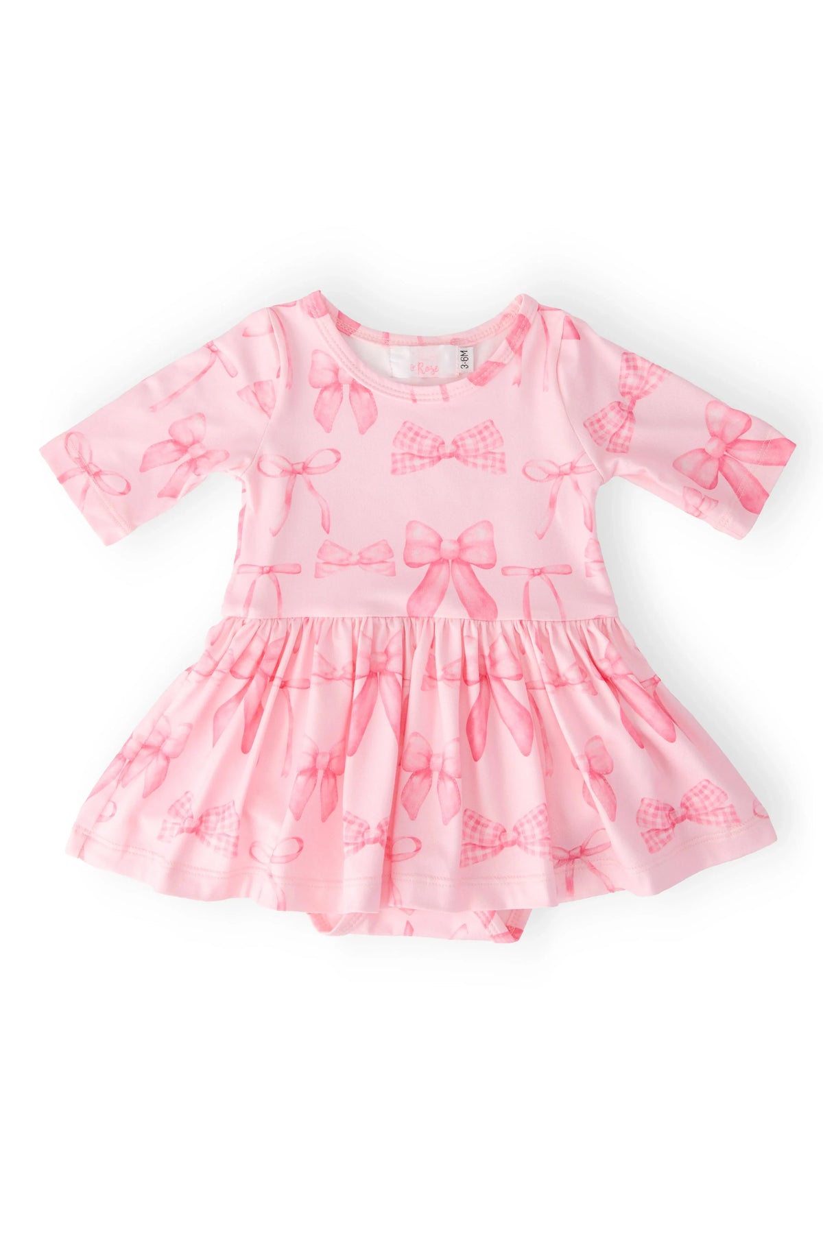 Pink 3/4 sleeve twirl bodysuit for baby girl with bow pattern baby girl bow dress