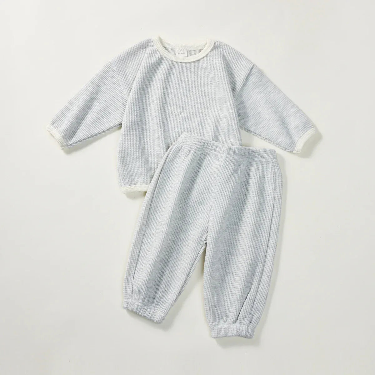 baby light blue warm up outfit with long sleeve top and elastic waist pants