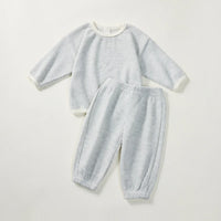 baby light blue warm up outfit with long sleeve top and elastic waist pants