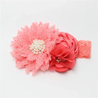coral pink baby hair accessories headband with lace flower and pearl detail for infants