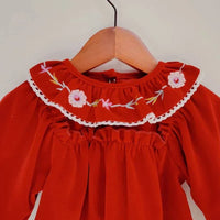 Eidelweis Baby Red Velvet Outfit with Embroidered Collar - The Palm Beach Baby