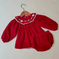 Eidelweis Baby Red Velvet Outfit with Embroidered Collar - The Palm Beach Baby