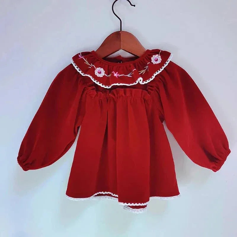 Eidelweis Baby Red Velvet Outfit with Embroidered Collar - The Palm Beach Baby