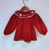 Eidelweis Baby Red Velvet Outfit with Embroidered Collar - The Palm Beach Baby