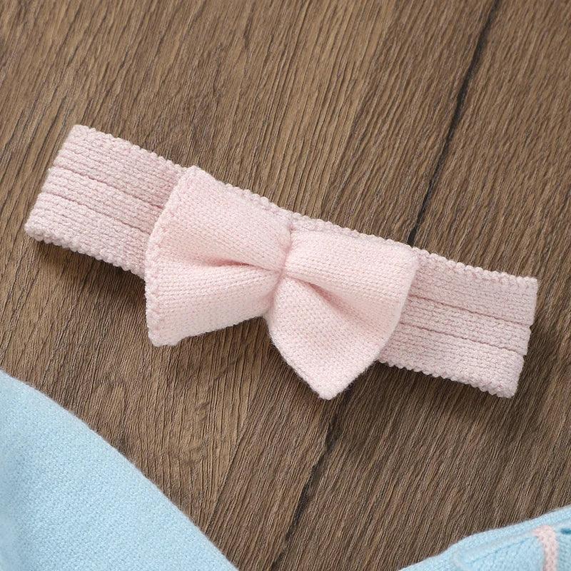 baby pink knit dress headband with bow detail for infants