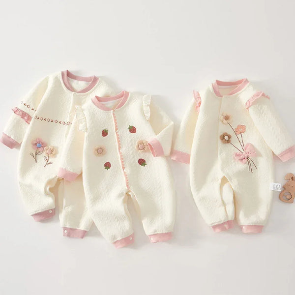 White and pink baby knitted flower romper made of soft knitted material for babies and kids