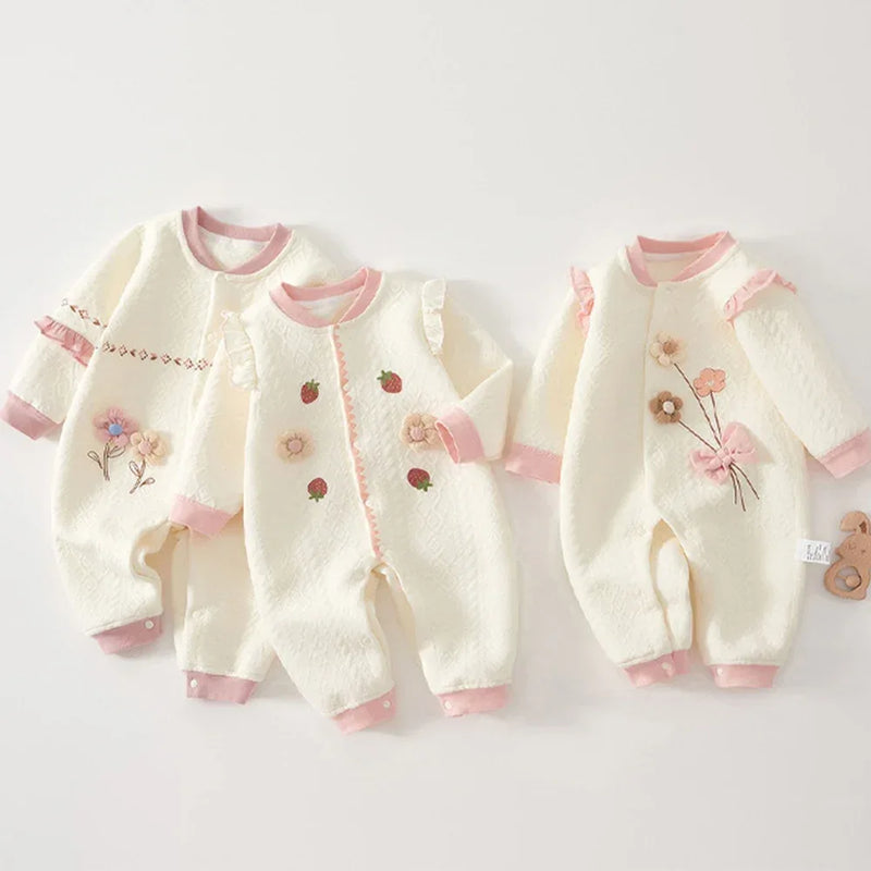 White and pink baby knitted flower romper made of soft knitted material for babies and kids