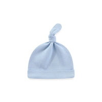 light blue baby layette set hat with top knot for newborns