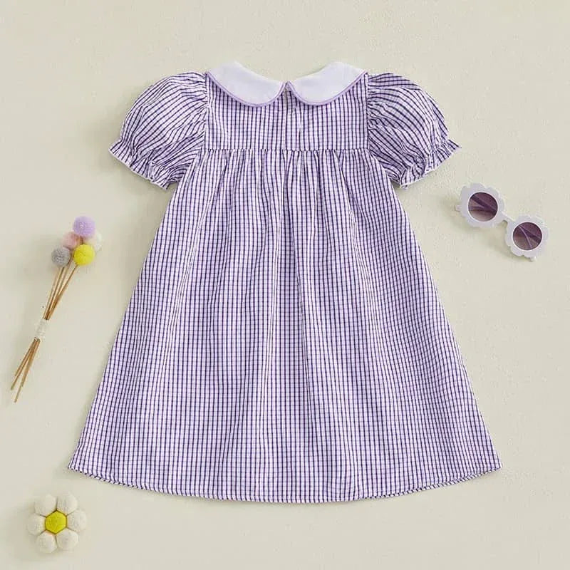 Three Little Lobsters Embroidered Baby Dress - Purple Gingham - The Palm Beach Baby