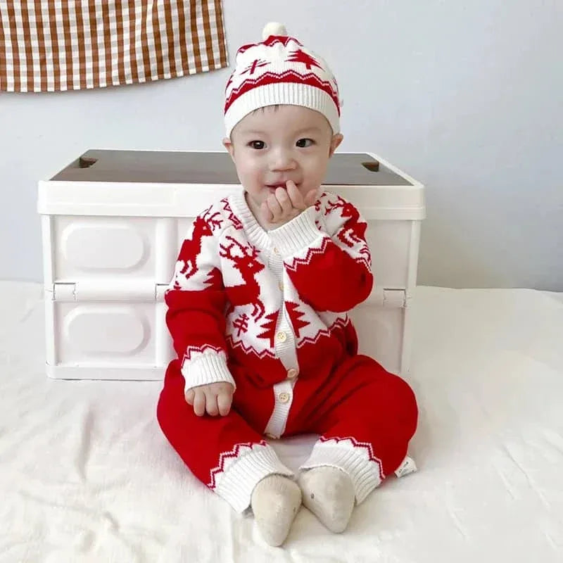 Baby Reindeer Knit Romper Set - Cozy Holiday Outfit - The Palm Beach Baby