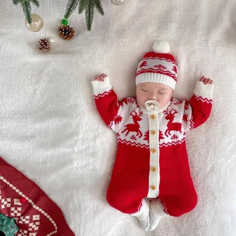 Baby Reindeer Knit Romper Set - Cozy Holiday Outfit - The Palm Beach Baby