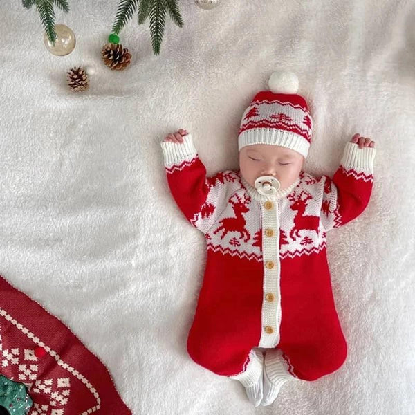 Baby Reindeer Knit Romper Set - Cozy Holiday Outfit - The Palm Beach Baby