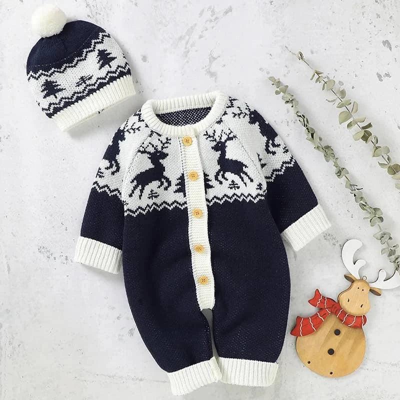 Baby Reindeer Knit Romper Set - Cozy Holiday Outfit - The Palm Beach Baby