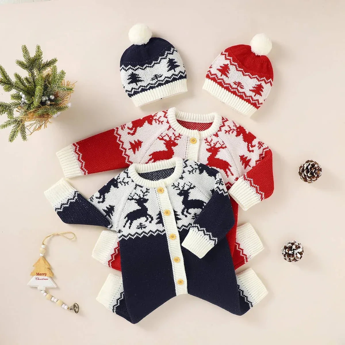 Baby Reindeer Knit Romper Set - Cozy Holiday Outfit - The Palm Beach Baby