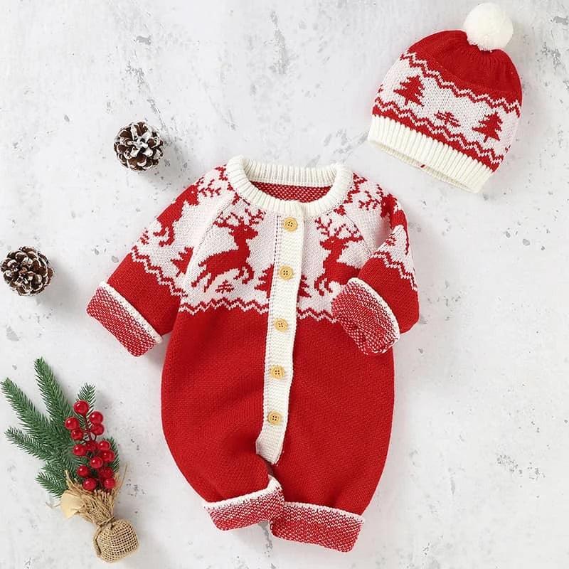 Baby Reindeer Knit Romper Set - Cozy Holiday Outfit - The Palm Beach Baby