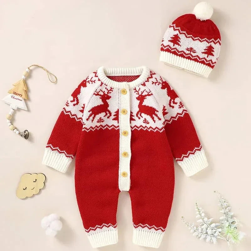 Baby Reindeer Knit Romper Set - Cozy Holiday Outfit - The Palm Beach Baby