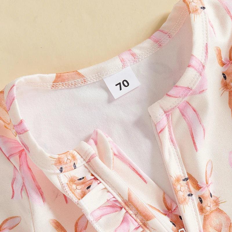 baby romper with pink bunny print, size 70, soft fabric for infants