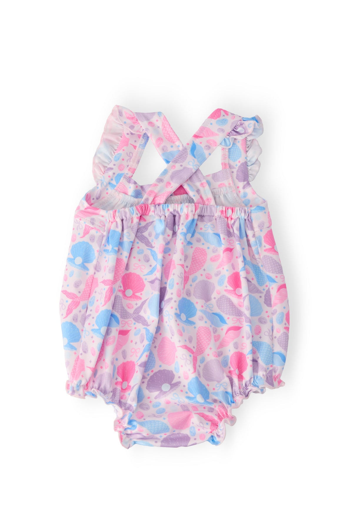 Mila & Rose baby romper in pastel pink and blue with ruffle cross back for infants