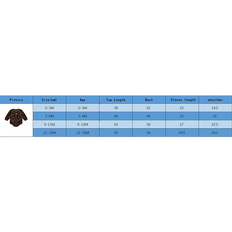 brown baby romper with oversized bow long sleeve for ages 0 to 18 months