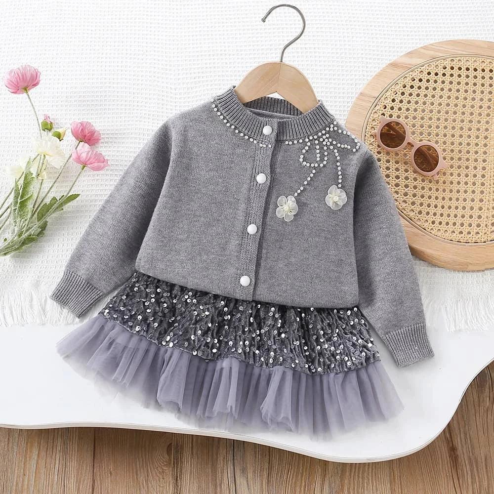 Arlana Shimmer Sweater and Skirt Set - Stylish Holiday Outfit - The Palm Beach Baby