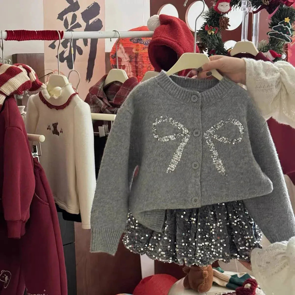 Arlana Shimmer Sweater and Skirt Set - Stylish Holiday Outfit - The Palm Beach Baby