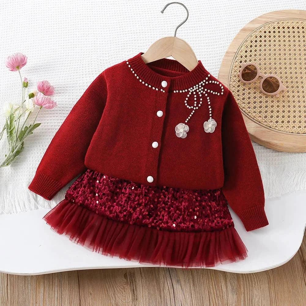 Arlana Shimmer Sweater and Skirt Set - Stylish Holiday Outfit - The Palm Beach Baby