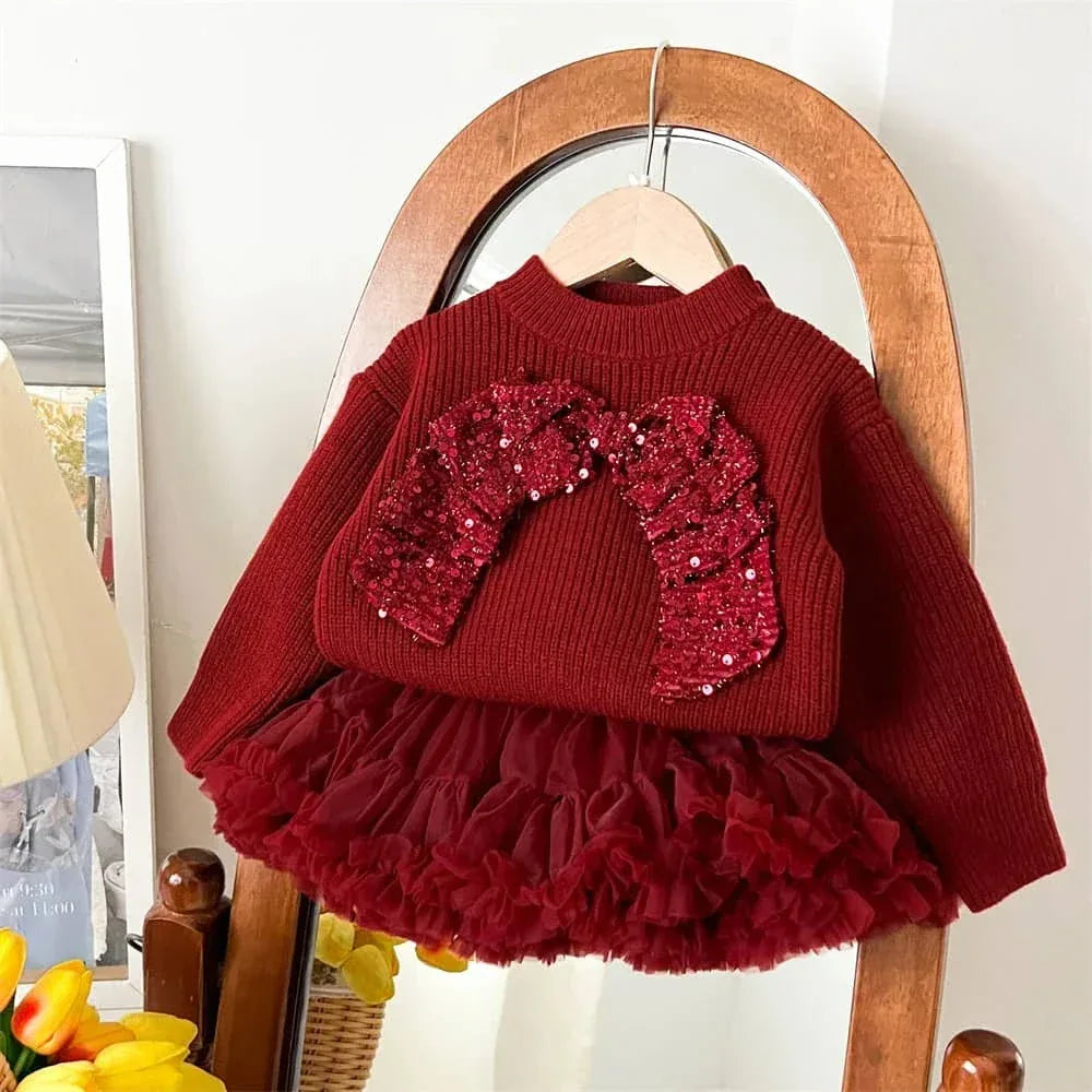 Arlana Shimmer Sweater and Skirt Set - Stylish Holiday Outfit - The Palm Beach Baby