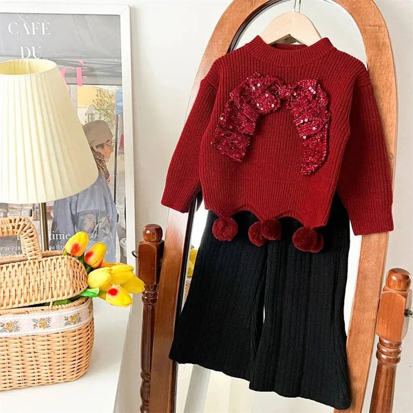 Girls Shimmer Sweater and Knit Pant Set - Cozy & Stylish - The Palm Beach Baby