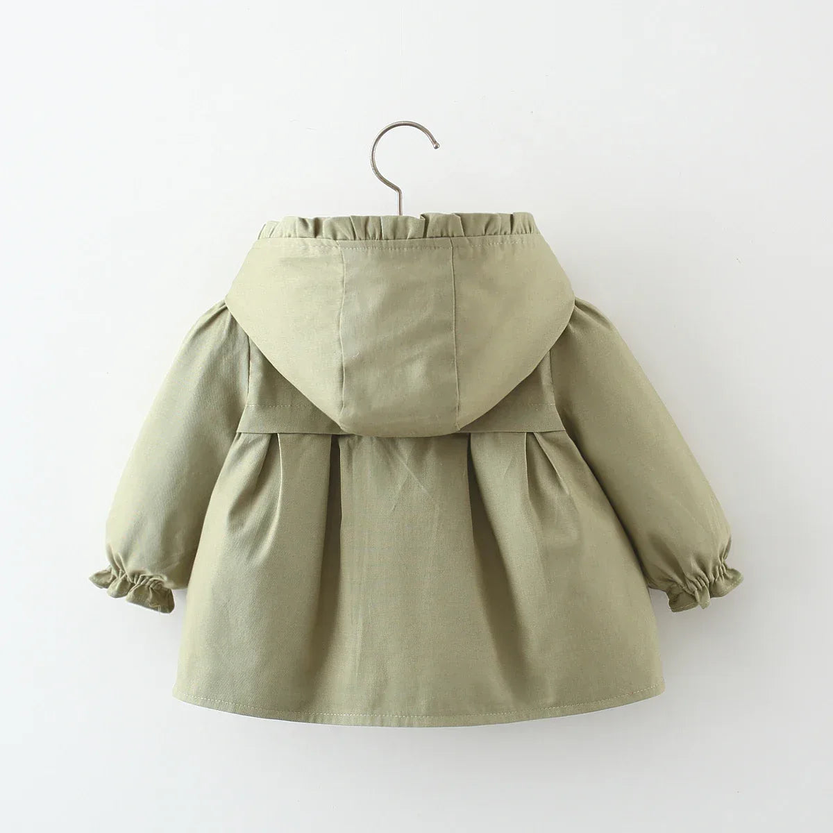 toddler green spring coat with hood and ruffle cuffs for babies