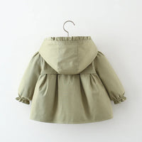 toddler green spring coat with hood and ruffle cuffs for babies
