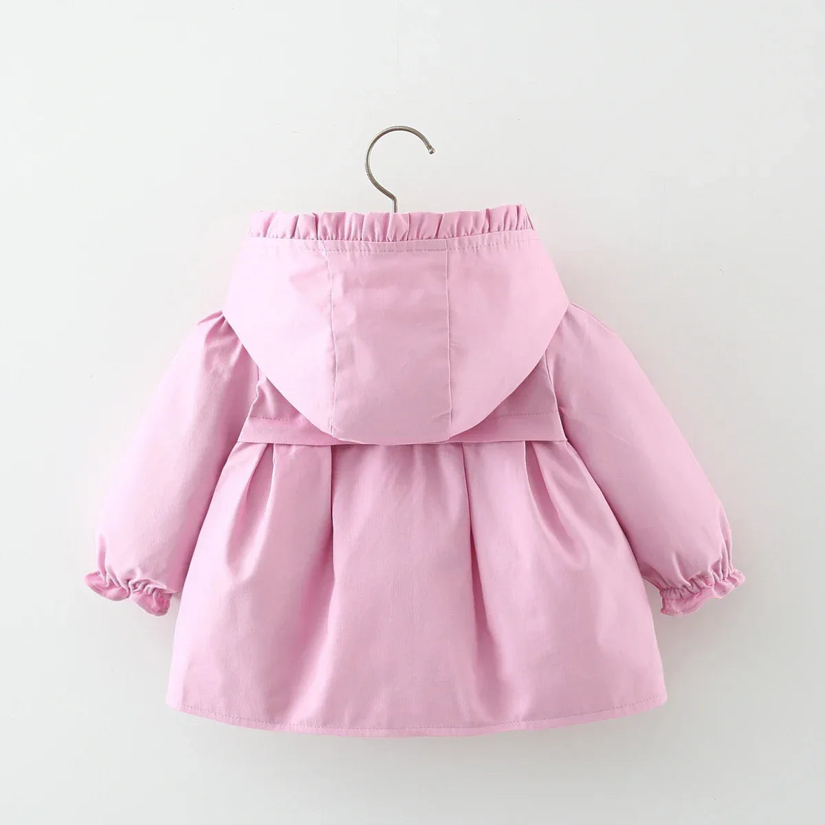 toddler pink spring coat with hood and ruffle sleeve cuffs for girls