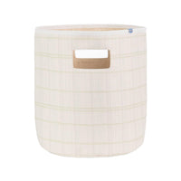 Beige fabric baby storage bins with soft cotton material and built-in handle for easy carrying
