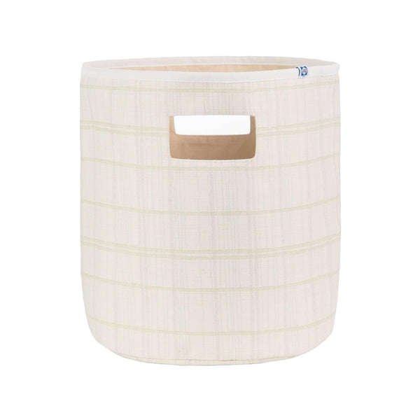 Beige fabric baby storage bins with soft cotton material and built-in handle for easy carrying