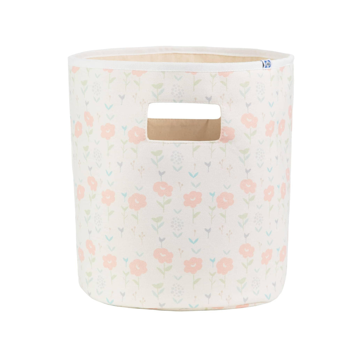 Goosewaddle soft fabric baby storage bins for nursery in pastel floral pattern with beige cotton material