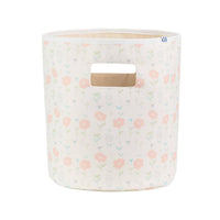Goosewaddle soft fabric baby storage bins for nursery in pastel floral pattern with beige cotton material