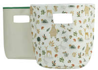 Set of two baby storage bins with woodland animal and leaf patterns in soft neutral colors