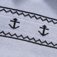 Light blue nautical baby romper for infants with black anchor pattern detail