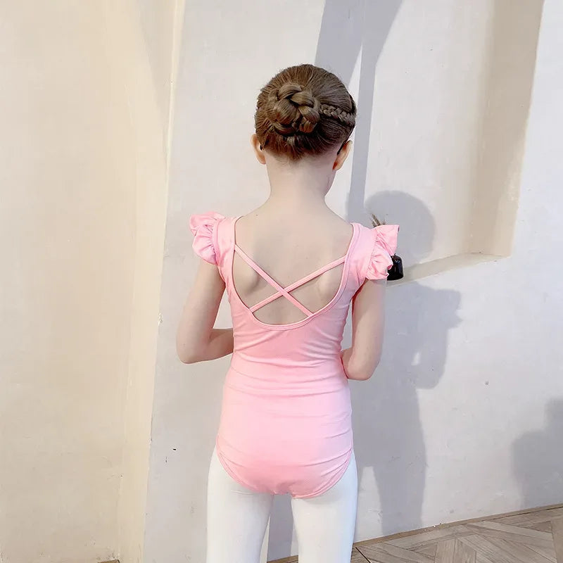 toddler pink ballet tutu dress with crisscross back straps and ruffled sleeves