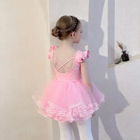 girls pink ballet tutu dress with crisscross back straps and ruffled sleeves for toddlers