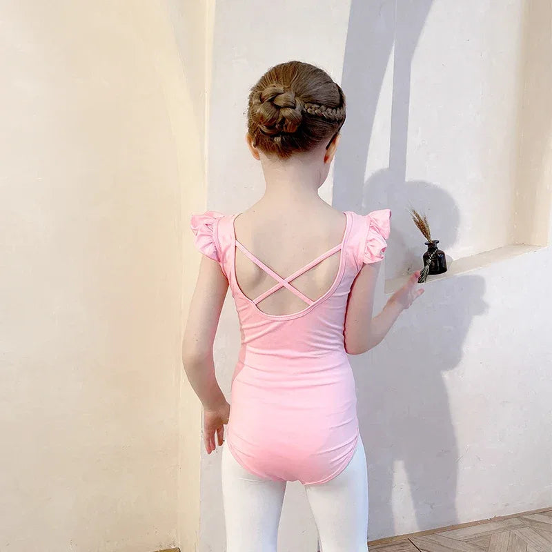 toddler pink ballet tutu dress with ruffle sleeves and crisscross back for girls