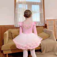 Girls pink ballet tutu dress for kids with long sleeves and ruffled skirt size 3-6 years