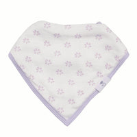 White and lavender bamboo muslin baby bib set with floral pattern and soft fabric