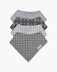 Timeless Charm Bandana Bibs Collection featuring houndstooth, gingham, argyle, and paisley patterns for classic baby style and drool protection.