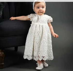 baby white lace baptism gown with ribbon detail aged 6 to 12 months with matching bonnet and shoes