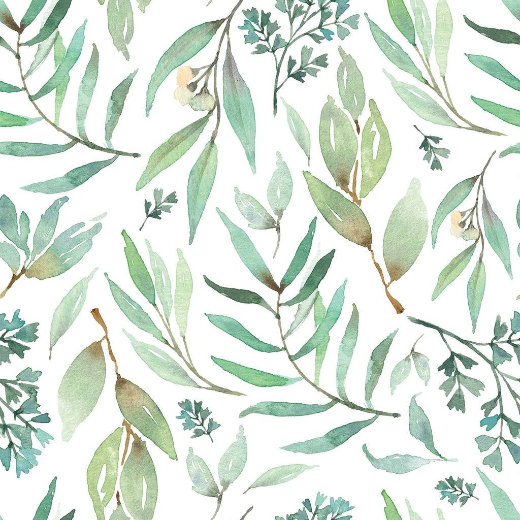 Basil Knotted Gown 0-3 months featuring a stylish botanical pattern with green leaves on a white background, perfect for adding a refreshing touch to your baby's wardrobe.